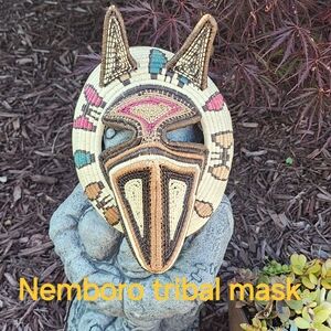 Nemboro Embera  hand woven Tribal Art Fibre Mask face wall accent Handmade